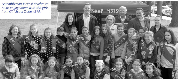 Assemblyman Hevesi celebrates civic engagement with the girls from Girl Scout Troop 4315.