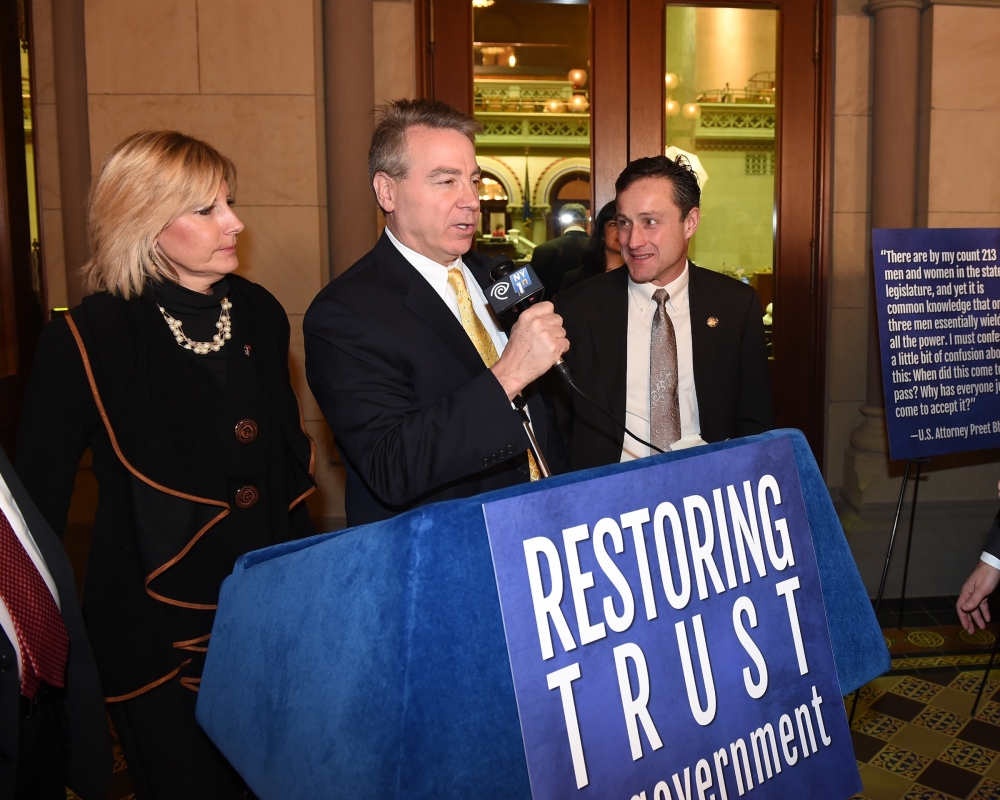 Assemblyman David DiPietro (R,C-East Aurora) addresses the media at the Restoring Trust in Government press conference. DiPietro, along with his colleagues in the Assembly Minority Conference, sponsor