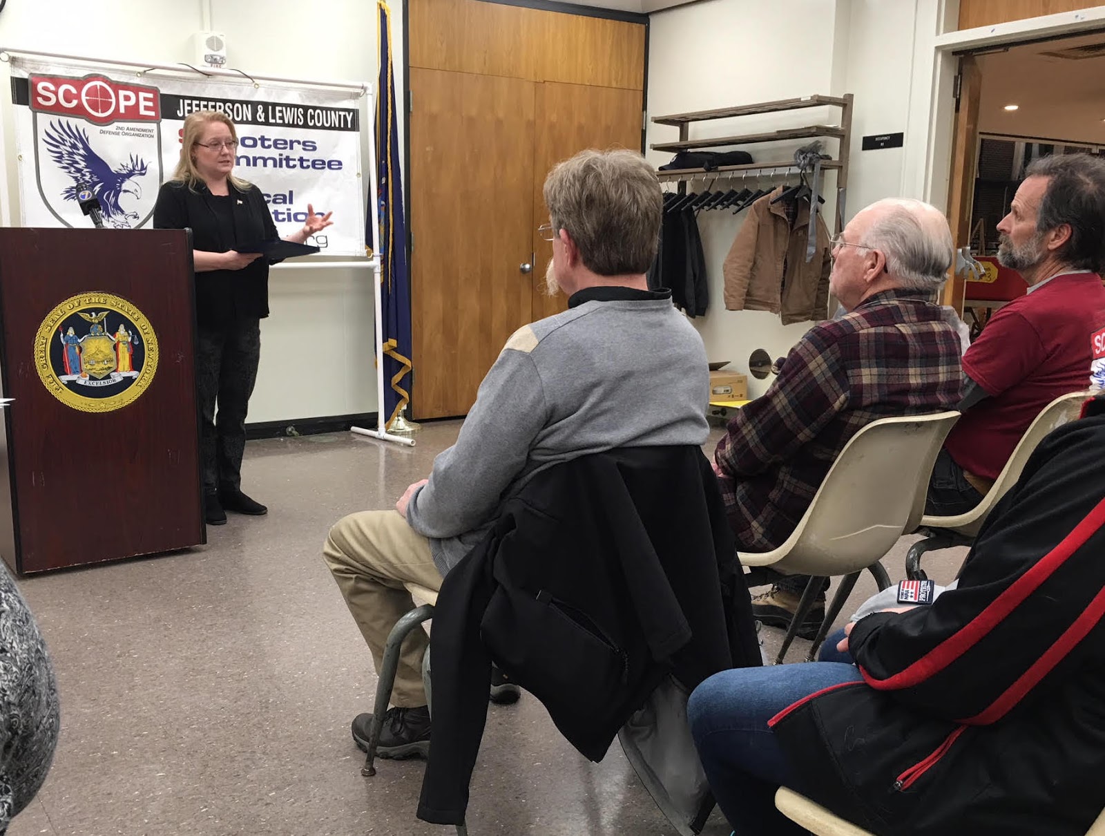 Assemblywoman Addie A.E. Jenne speaks Friday night at the awards ceremony for an essay contest sponsored by the Jefferson-Lewis Counties chapter of SCOPE