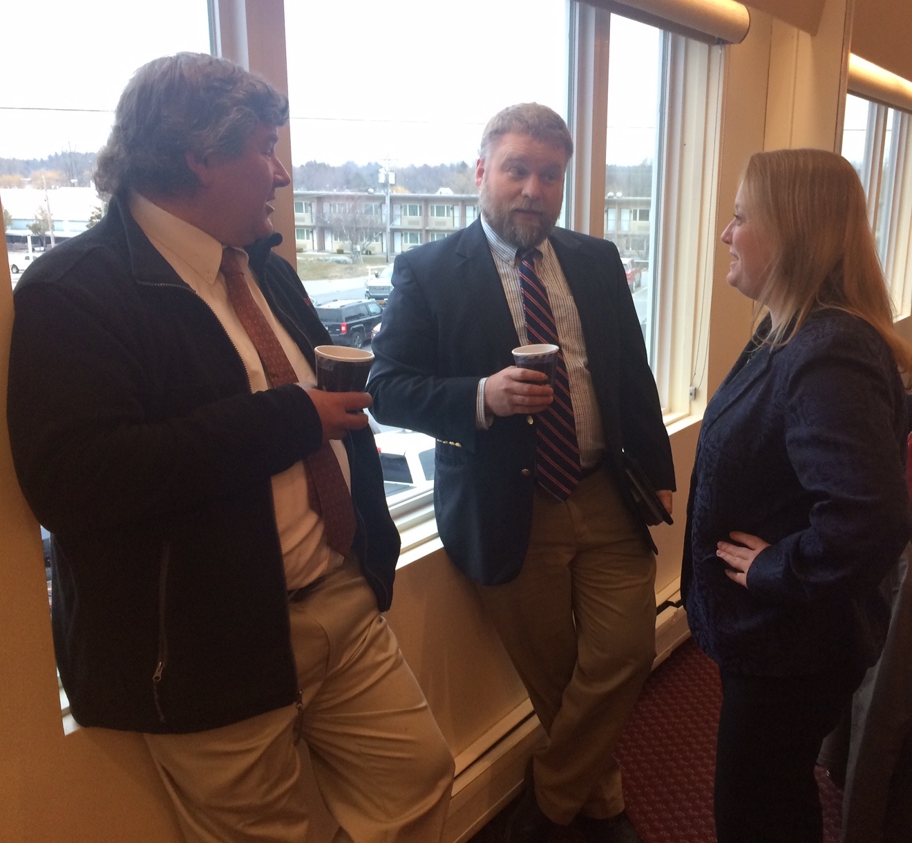 Assemblywoman Addie A.E. Jenne visits with DeWitt Withington, vice president (L), and John Boyce (center), president, of the St. Lawrence Seaway Pilots Association