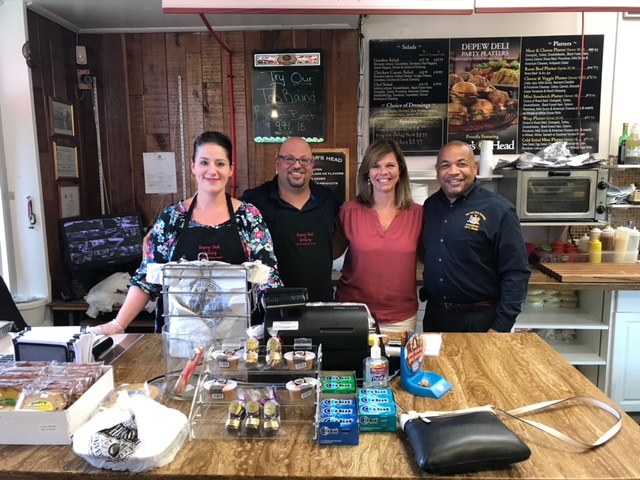 Pictured in the second photo with Speaker Heastie at the Depew Deli (from left to right): Depew Deli owners May and Willy Suleiman, and Assemblymember Monica Wallace.