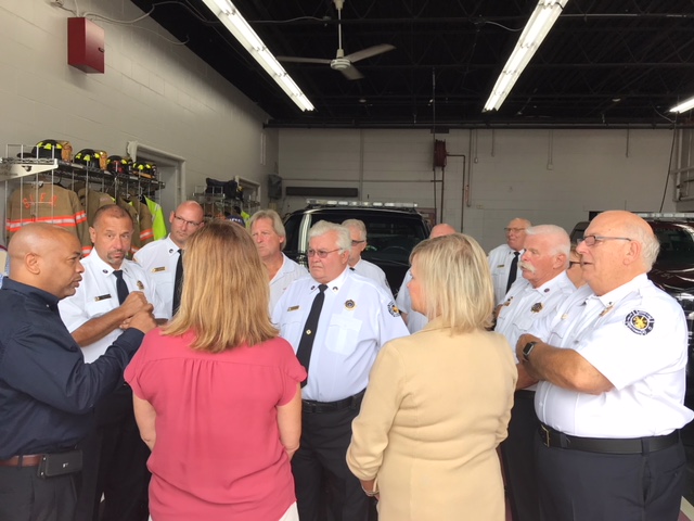 Pictured in the third photo with Speaker Heastie at the South Line Fire District (from left to right): Assemblymember Monica Wallace, Cheektowaga Town Supervisor Diane Benczkowski and members of the South Line Fire District.