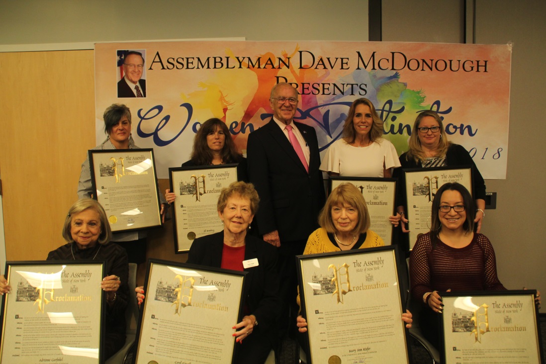 
[From left to right back row]: Danielle Branciforti, Jill Bromberge, Assemblyman Dave McDonough, Heidi Felix and Donna Irving. [Left to right front row]: Adrienne Garfinkel, Carol O'Neill, Mary Ann Kiefer and Domenique Rella
