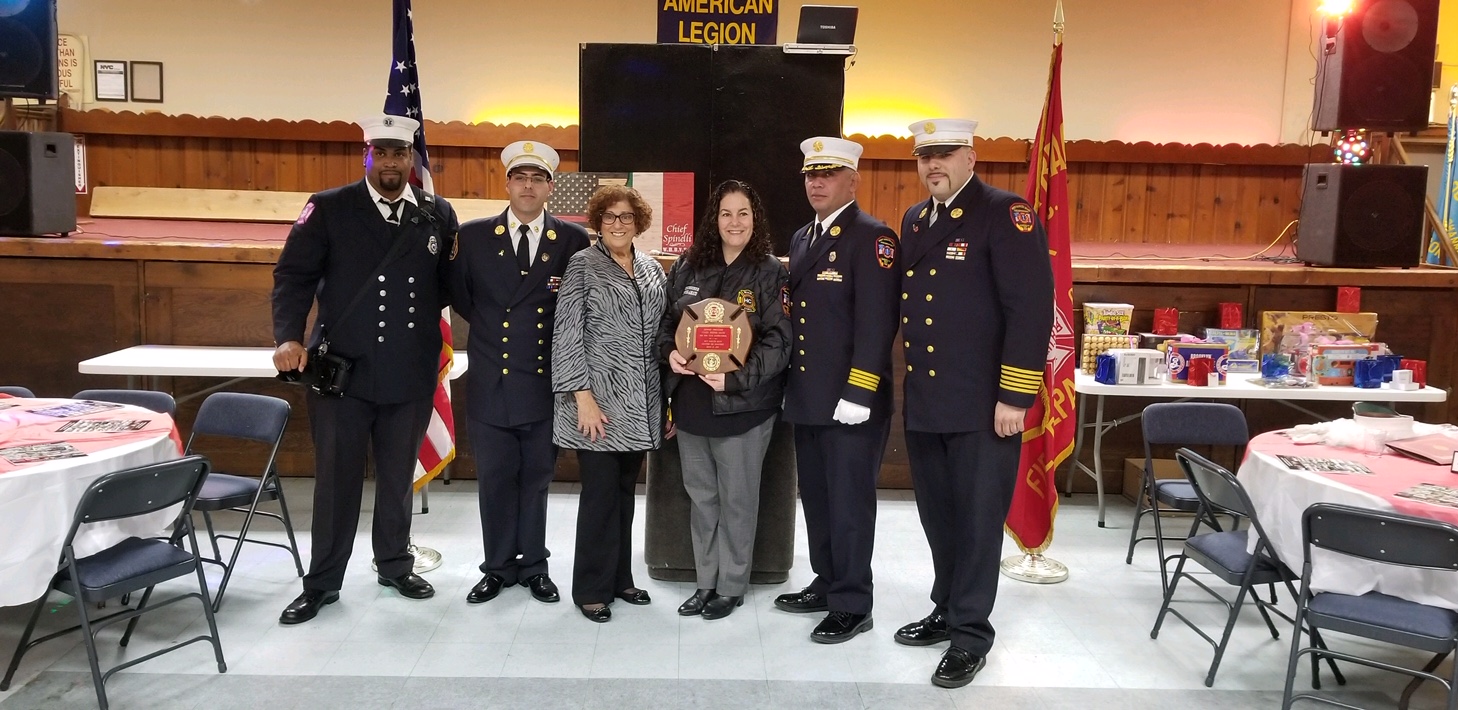 LEFT to RIGHT: Lt. Alex Arnold, Chief Nick Spinelli, Queens County Clerk Audrey Pheffer, Assemblywoman Stacey Pheffer Amato, Deputy Chief Alvin Quiles, Past Chief Daniel Amorim.
