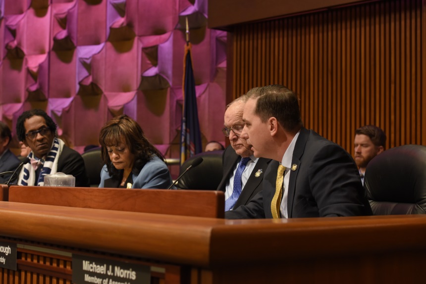 Assemblyman Mike Norris calls for increased funding for local roads and infrastructure at the Joint Budget Conference Committee on Transportation in Albany on March 27, 2019.