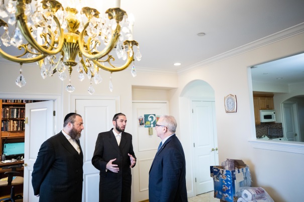 Assembly Member Simcha Eichenstein and Assembly Housing Chair Steven Cymbrowitz visited the home of Ezra Friedlander, a local resident and community activist in the Borough Park neighborhood of the Brooklyn borough of New York City on Monday, April 15.