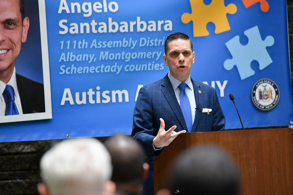 Assemblyman Santabarbara delivers an update on his Autism Action Plan during this year’s Autism Action Day at the New York State Capitol.