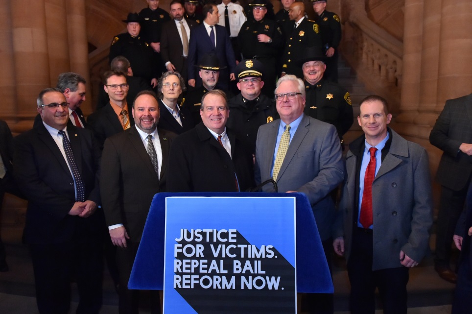 Many sheriffs, law enforcement, district attorneys and legislators attended the rally calling for the repeal of bail reform on February 4, 2020.