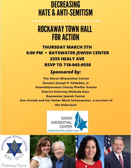 Rockaway Electeds’ Partnership with Simon Wiesenthal Center Brings Second Anti-Semitism Town Hall to Community