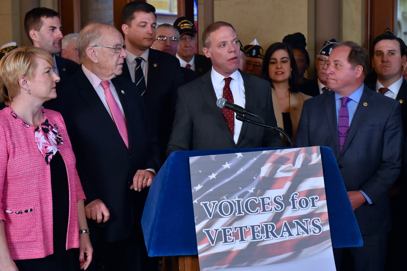 Assemblywoman Mary Beth Walsh (R,C,I-Ballston Spa) pictured with Assembly Minority Leader Will Barclay (R,C,I,Ref-Pulaski) and members of the Assembly Minority Conference at a “Voices for Veterans” press conference in Albany on February 25, 2020