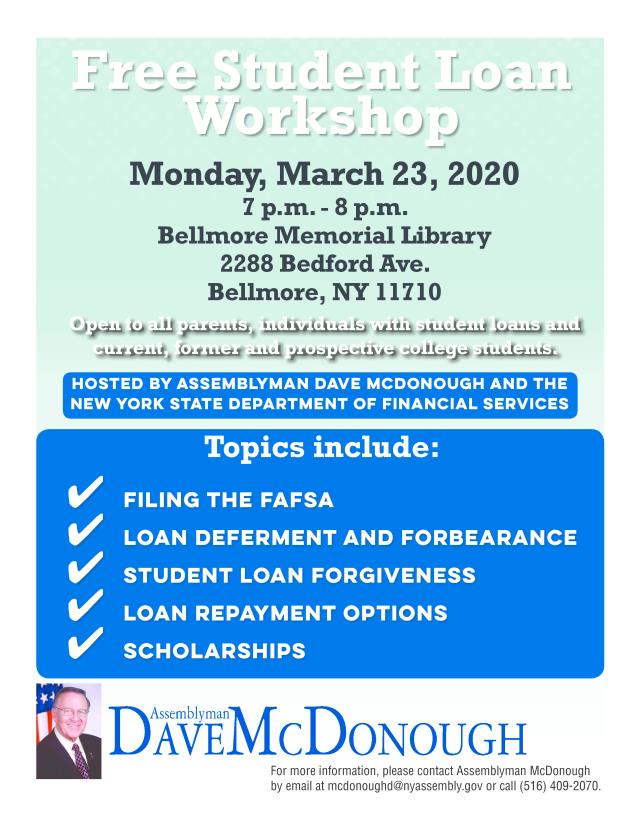 McDonough Sponsors Free Student Loan Workshop March 23