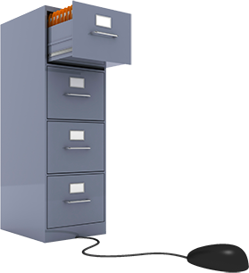 file cabinet with computer mouse attached