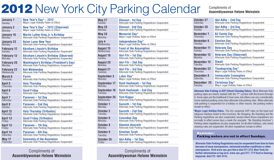 2012 New York City Parking Calendar Community Office Gets Results