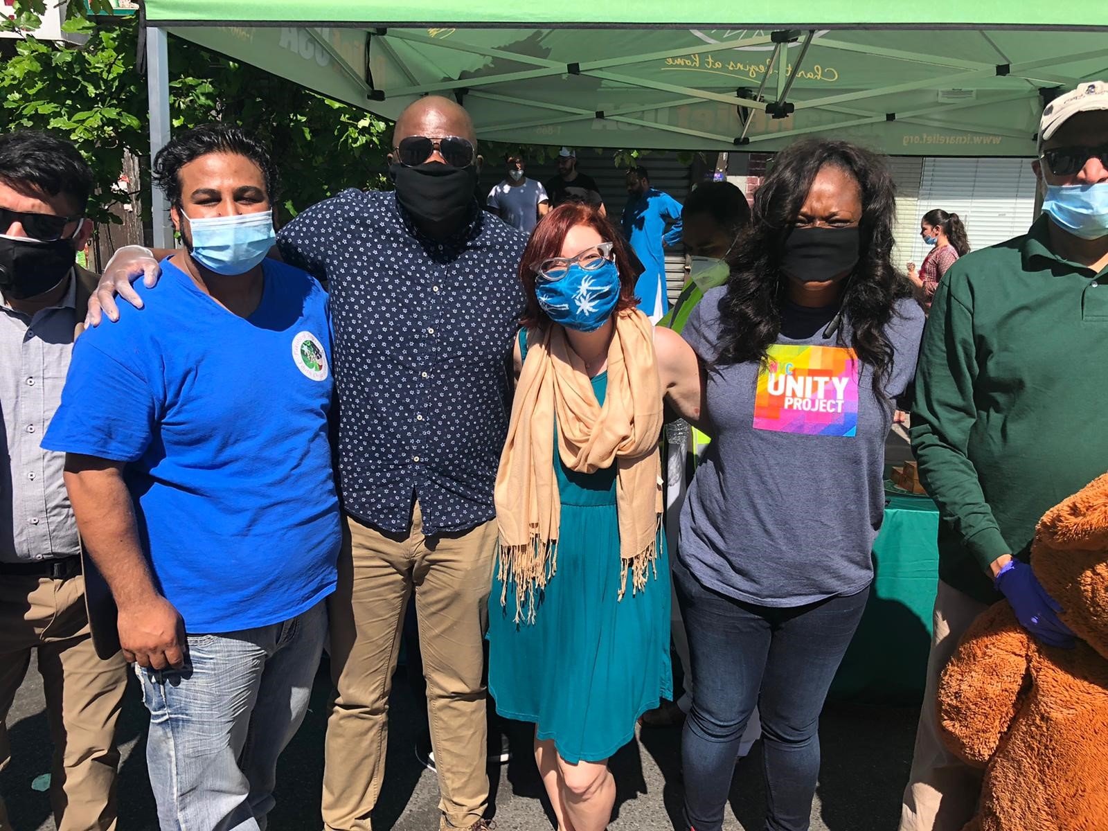 Assemblymember Bichotte, Judge Caroline Cohen, District Leader Josue Pierre, and Waquil Ahmed, President of PAYO at the joint PAYO & ICNA Relief toys, food, and sweets distribution on May 30, 2020.