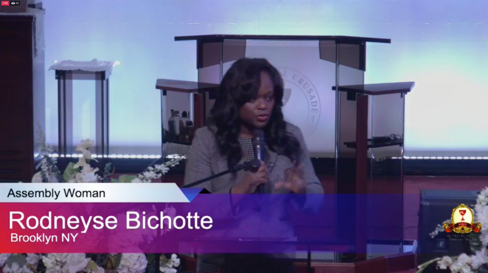 Assemblymember Bichotte at Evangelical Crusades Christian Chuch’s live service on 5/17/2020.