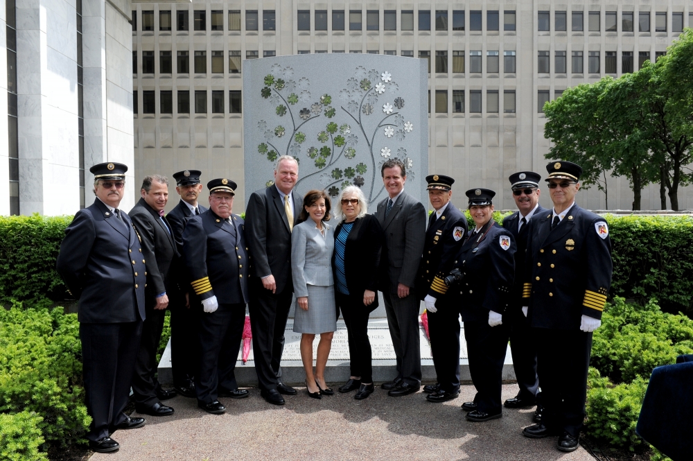 Assemblyman Mike Fitzpatrick (R,C,I-Smithtown), along with Lt. Gov. Kathy Hochul, Senate Majority Leader John Flanagan, and Assemblyman Andy Raia at the EMS Memorial Dedication at the Empire State Pla