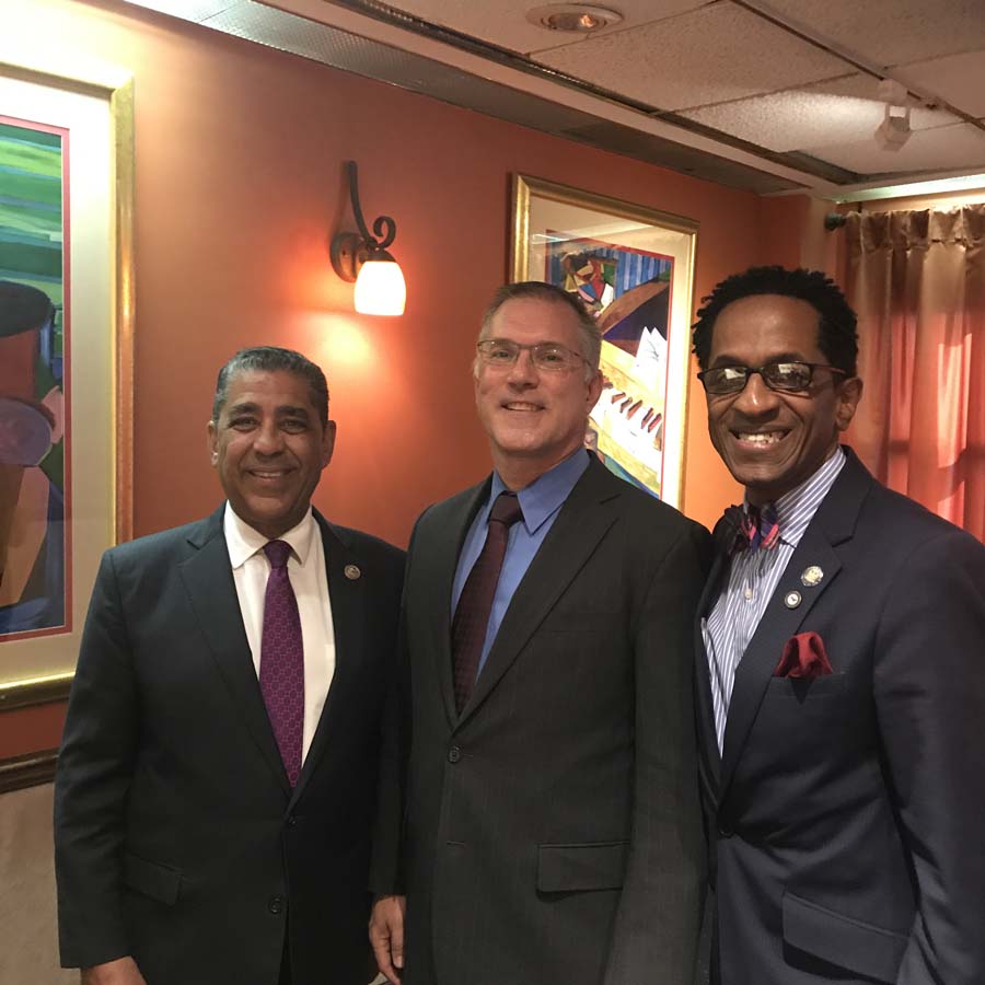 Assembly Member Al Taylor, Congressman Adriano Espaillat and City College of New York President Vincent Boudreau discuss education programs during a forum, November 2017.