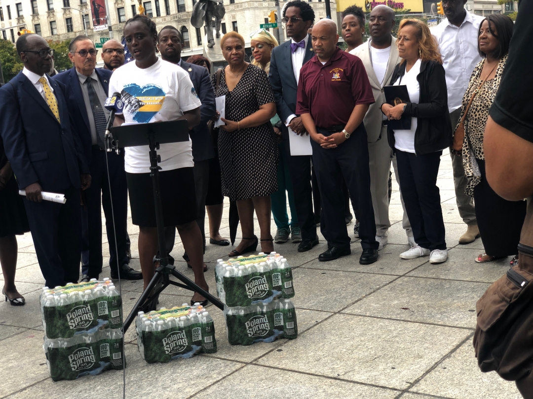 Speaker Heastie joins Senator Brian Benjamin in Harlem at a press conference about relief efforts for those affected by the hurricane in the Bahamas.