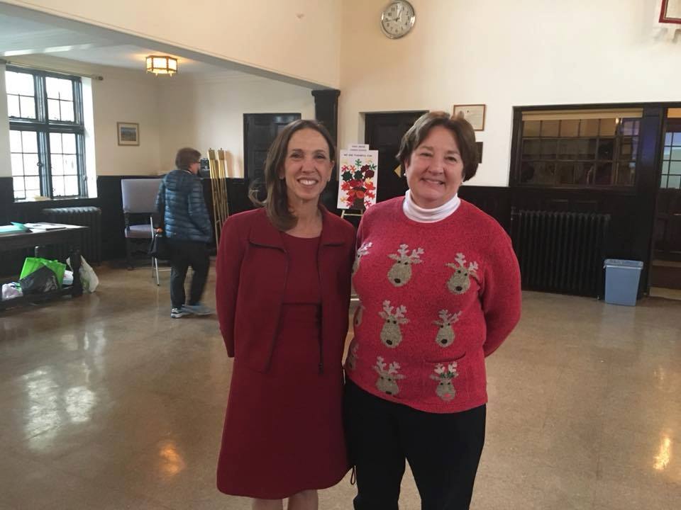 Assemblywoman Amy Paulin gave out holiday cookies at The Reformed Church of Bronxville.