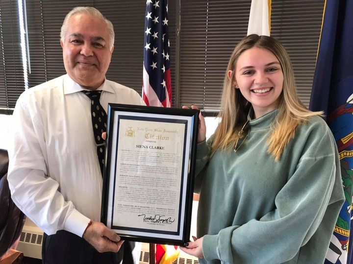 College Intern Sienna from Iona College presented a citation for her excellent work in my District Office