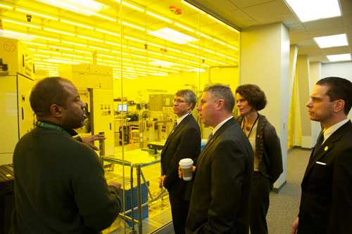 Assemblymembers John McDonald, Patricia Fahy, Angelo Santabarbara and Phillip Steck tour the facilities at the College of Nanoscale Science & Engineering.