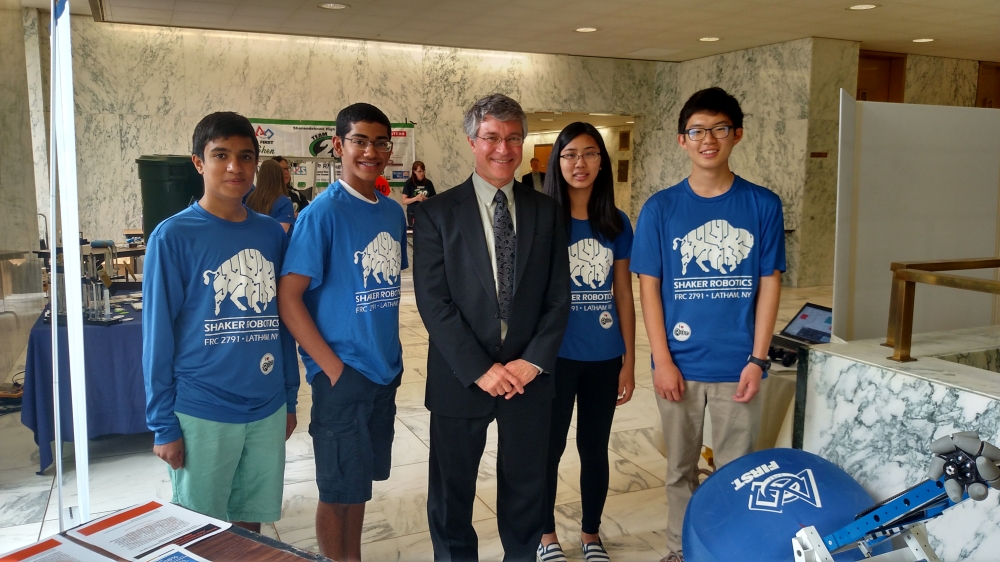 Assemblymember Phil Steck meets with local students from Shaker Robotics Team during their visit to the Legislative Office Building in Albany.