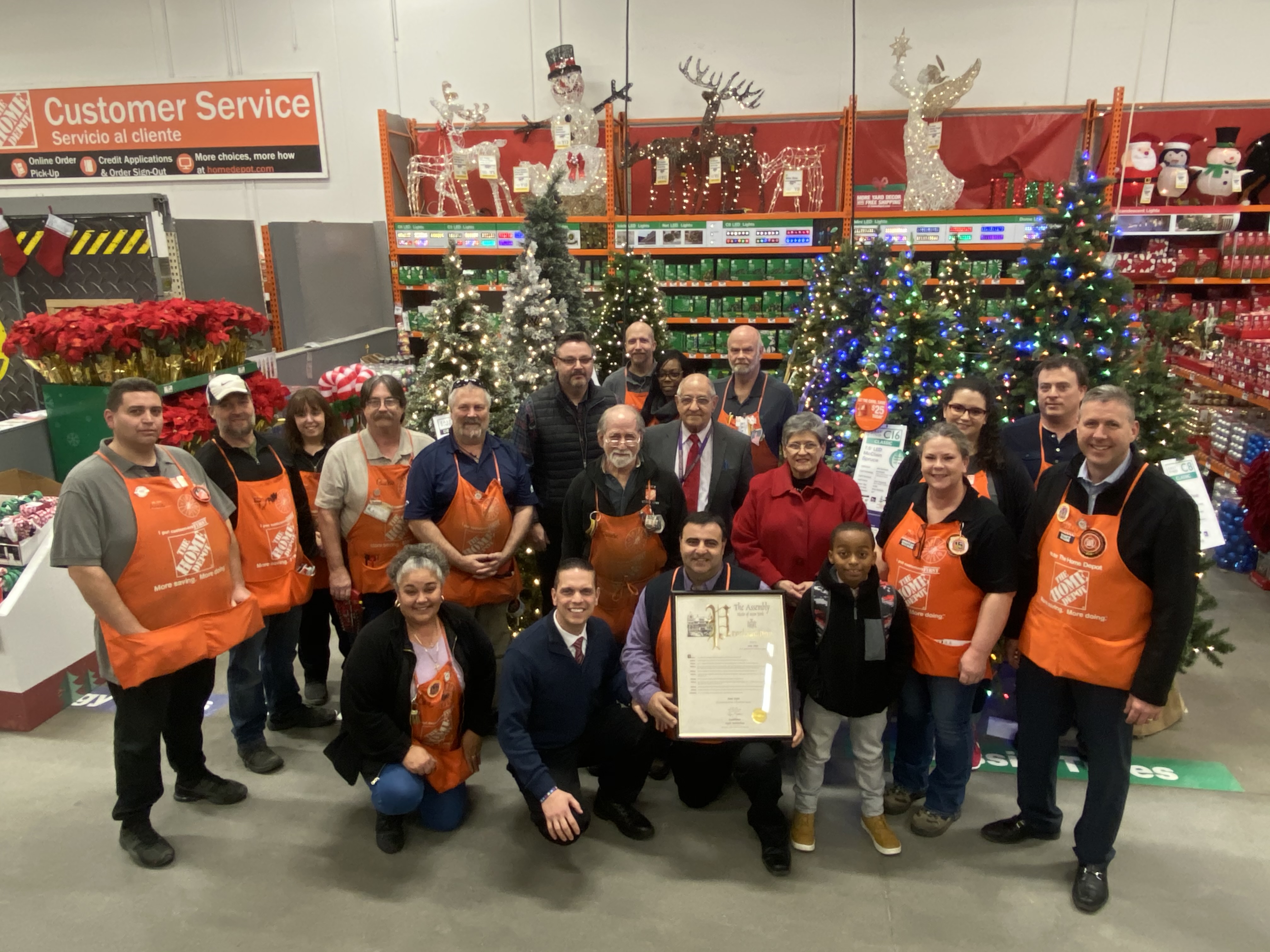 The management team and staff of Home Depot, join Assemblyman Santabarbara and Interim Superintendent of the Greater Amsterdam School District Dr. Ray Colucciello, School Board President Dr. Nellie Bu