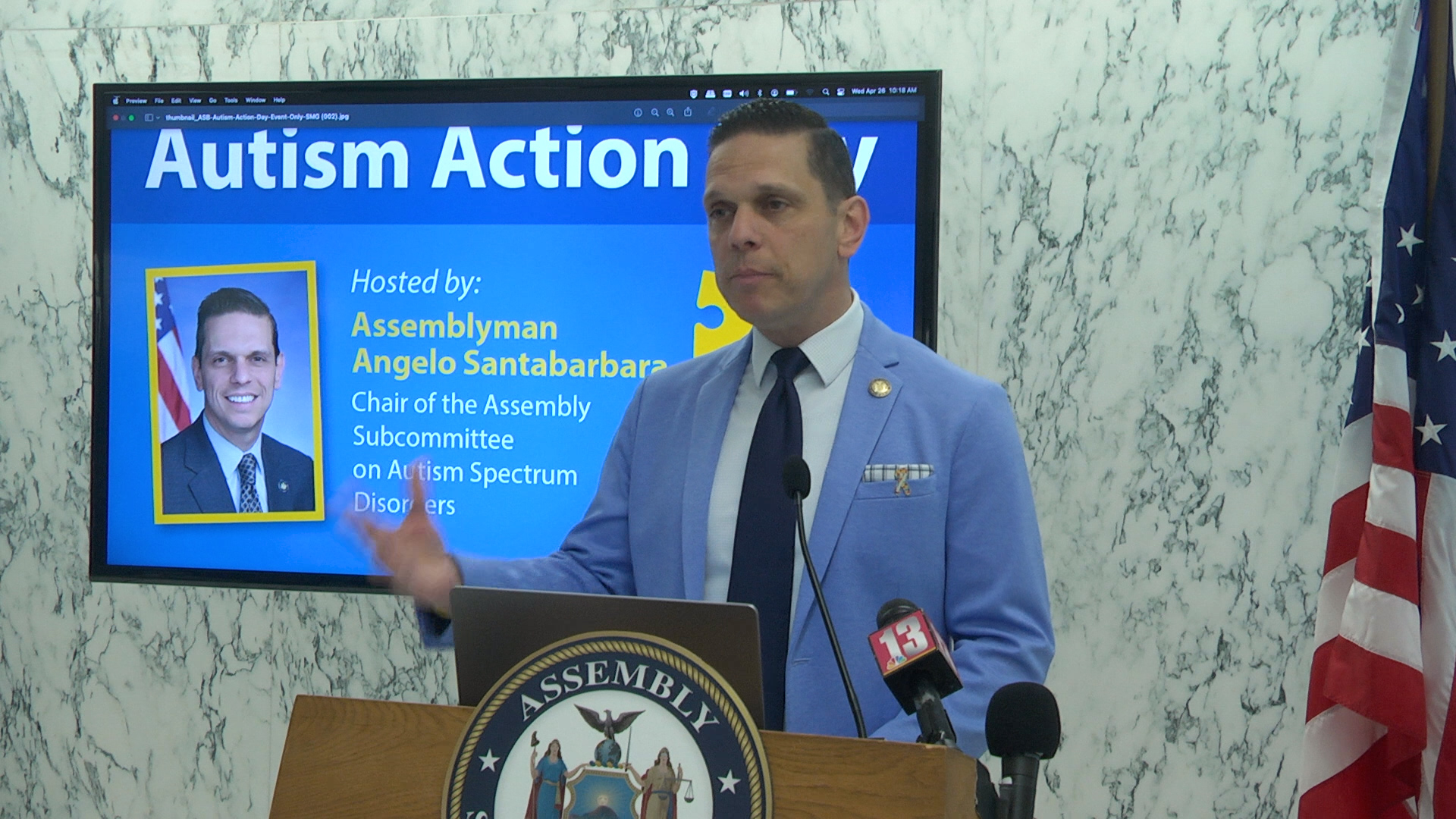 Assemblymember Santabarbara Makes a Statement During Autism Action Day