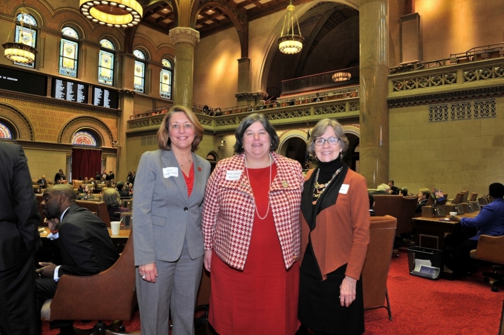 Assemblymember Woerner welcomes Saratoga Springs Mayor Joanne Yepsen and Greenwich Town Supervisor Sara Idleman to the Assembly Chamber.