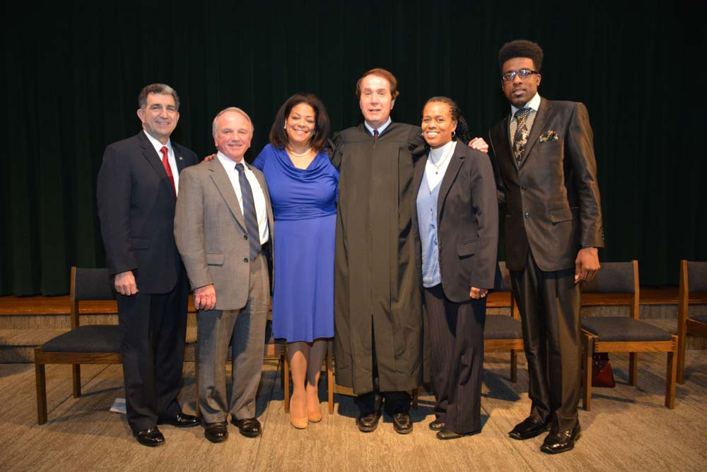 Assemblymember Pamela J. Hunter is joined by Assemblyman William Magnarelli, David Kirby, Political Action Coordinator at NYSUT, who also acted as Master of Ceremonies, Onondaga County Family Court Ju