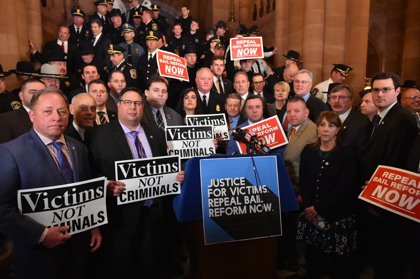 Assemblyman Brian Manktelow (R,C,I,Ref-Lyons) attended a rally to repeal bail reform at the State Capitol on Tuesday, February 4.