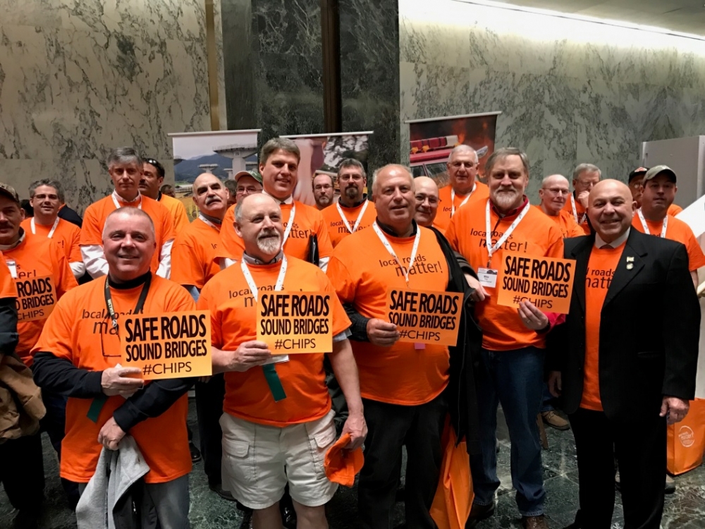 Assemblyman Angelo J. Morinello(R,C,I,Ref-Niagara Falls) joined a group of highway workers from Niagara County for Wednesday's CHIPS rally at the Legislative Office Building.