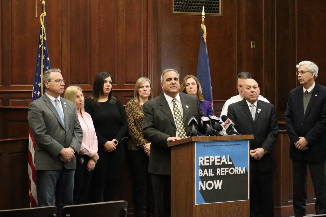 Assemblyman Joseph M. Giglio (R,C,I-Gowanda) and members of the Assembly Minority Conference called for an immediate repeal of recently-enacted criminal justice reform that put New Yorkers at risk.