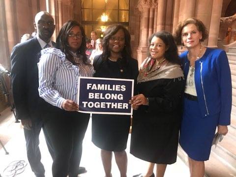 From left to right: Assemblymember Michael Blake, Assemblymember Kimberly Jean-Pierre, Assemblymember Rodneyse Bichotte, Assemblymember Michaelle C. Solages, Assemblymember Patricia Fahy