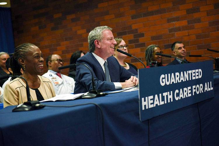 Mayor Bill De Blasio announcing his new comprehensive health care plan, 
