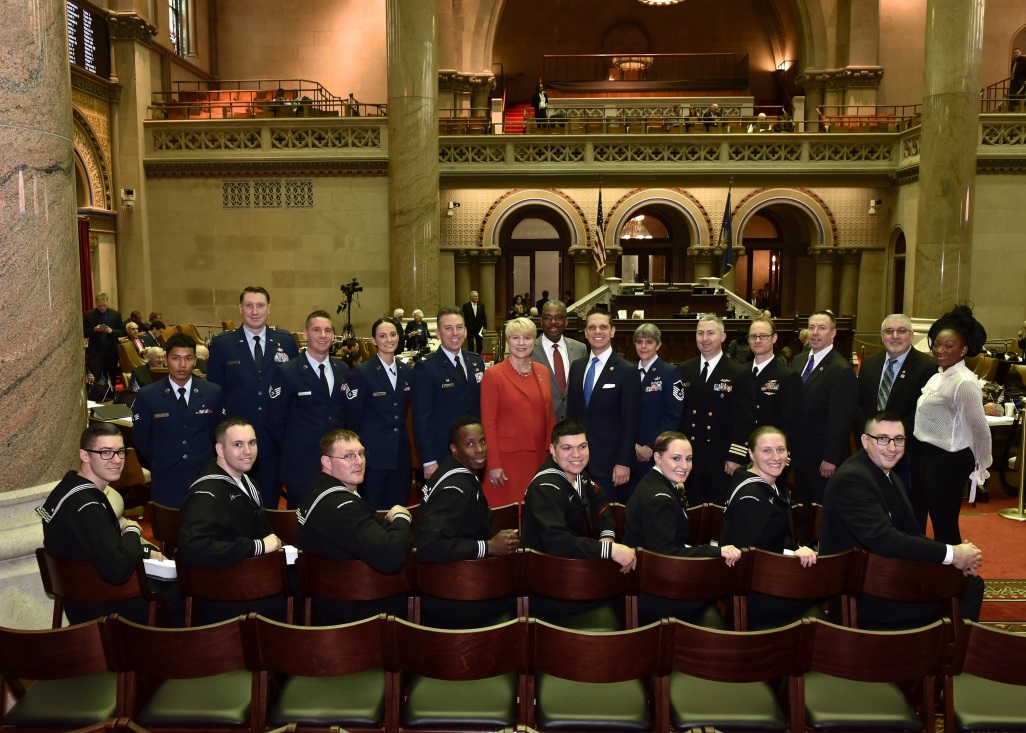 Assemblywoman Mary Beth Walsh (R,C,I,-Ballston) welcomes members of the Unified Military Affairs Council on Wednesday, March 13.