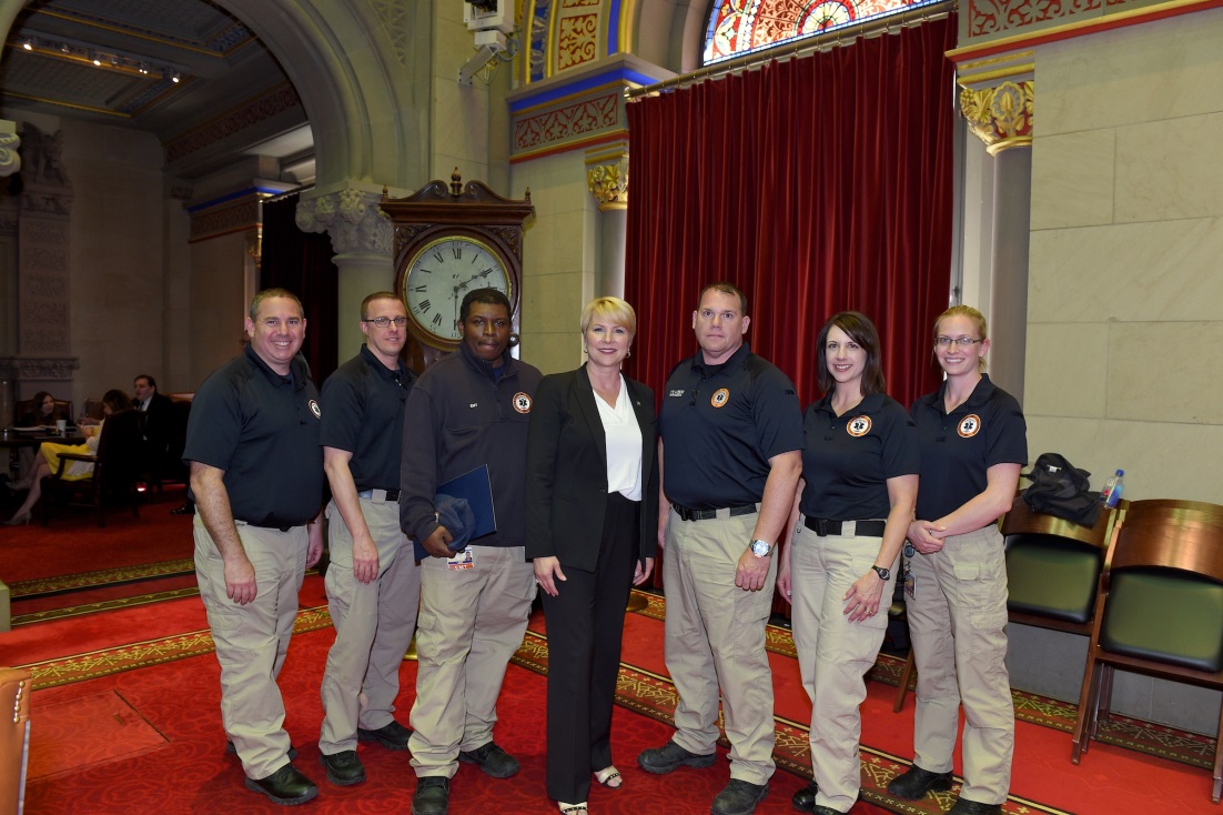 Assemblywoman Mary Beth Walsh (R,C,I-Ballston) pictured with members of the Clifton Park-Halfmoon Emergency Medical Services Corps on Tuesday May 21.