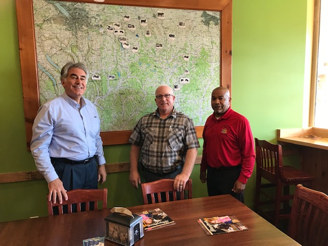 Pictured in the third photo with Speaker Heastie at Side Hill Farmers is (from left to right): Assemblymember Al Stirpe and Side Hill Farmers owner Richard Law.