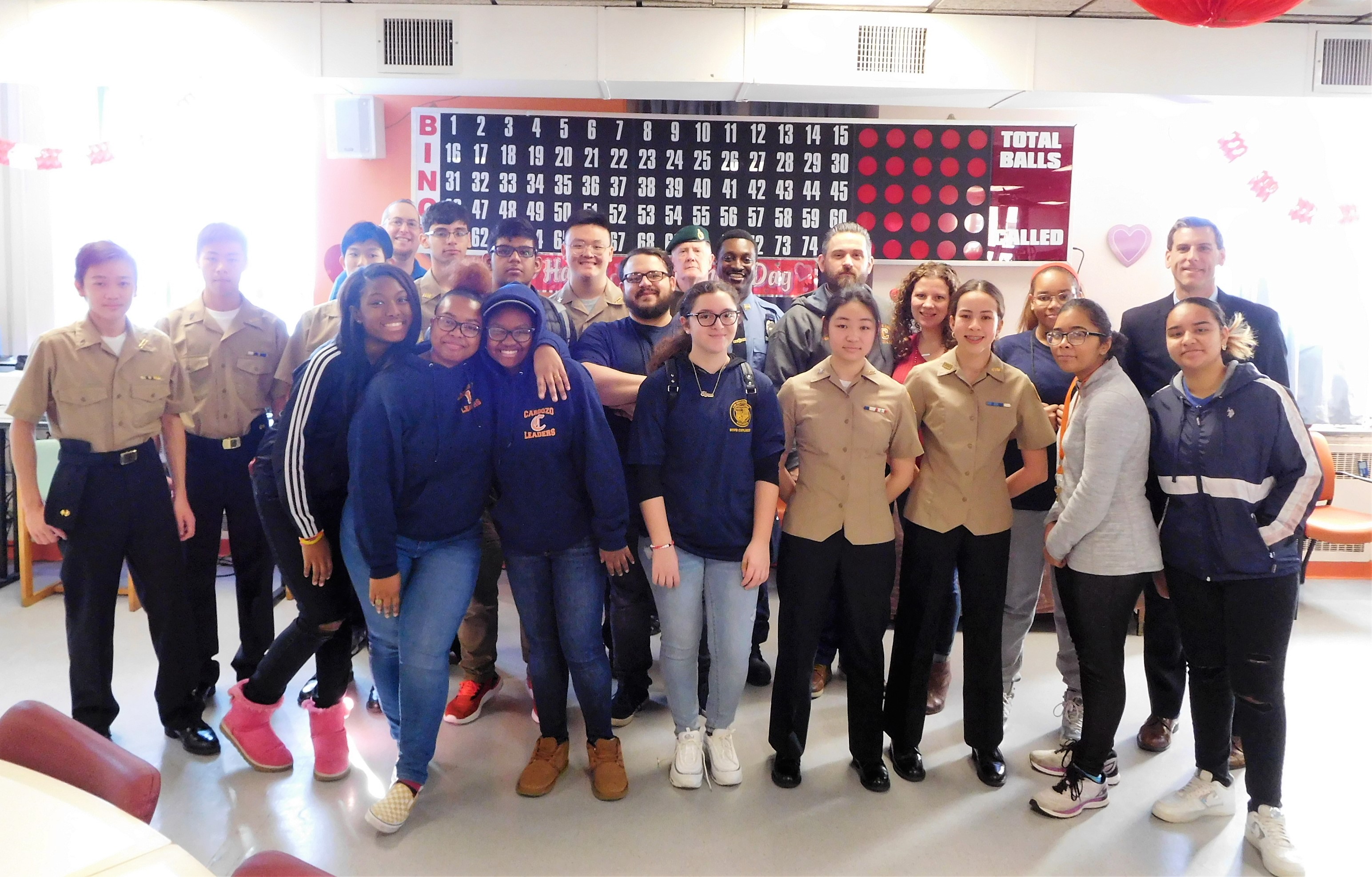 Assemblyman Braunstein is pictured on Valentine’s Day at the St. Albans VA Community Living Center with his staff and students and faculty from Benjamin N. Cardozo High School.
